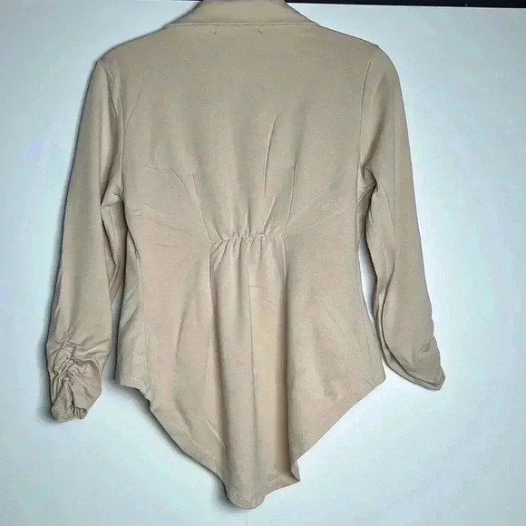 Hybrid & Company Ruched Sleeve Brown Blazer Hi Lo Size Small - Picture 9 of 10